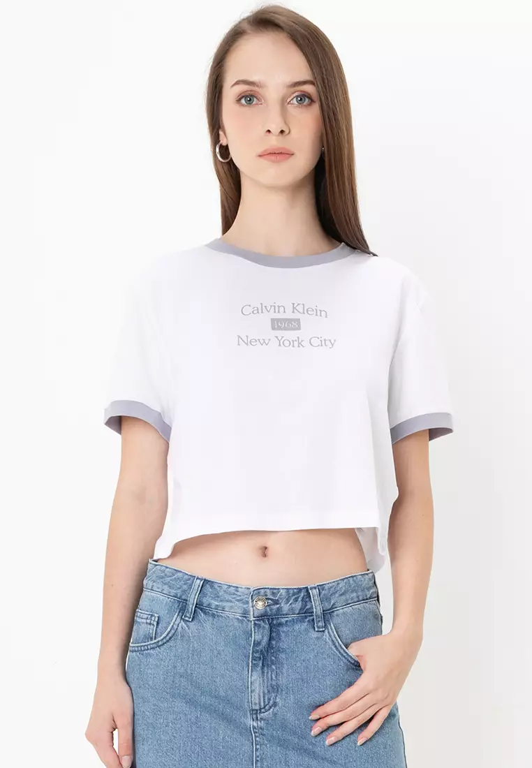 Buy Calvin Klein Logo Graphic Cropped Classic T-Shirt Calvin