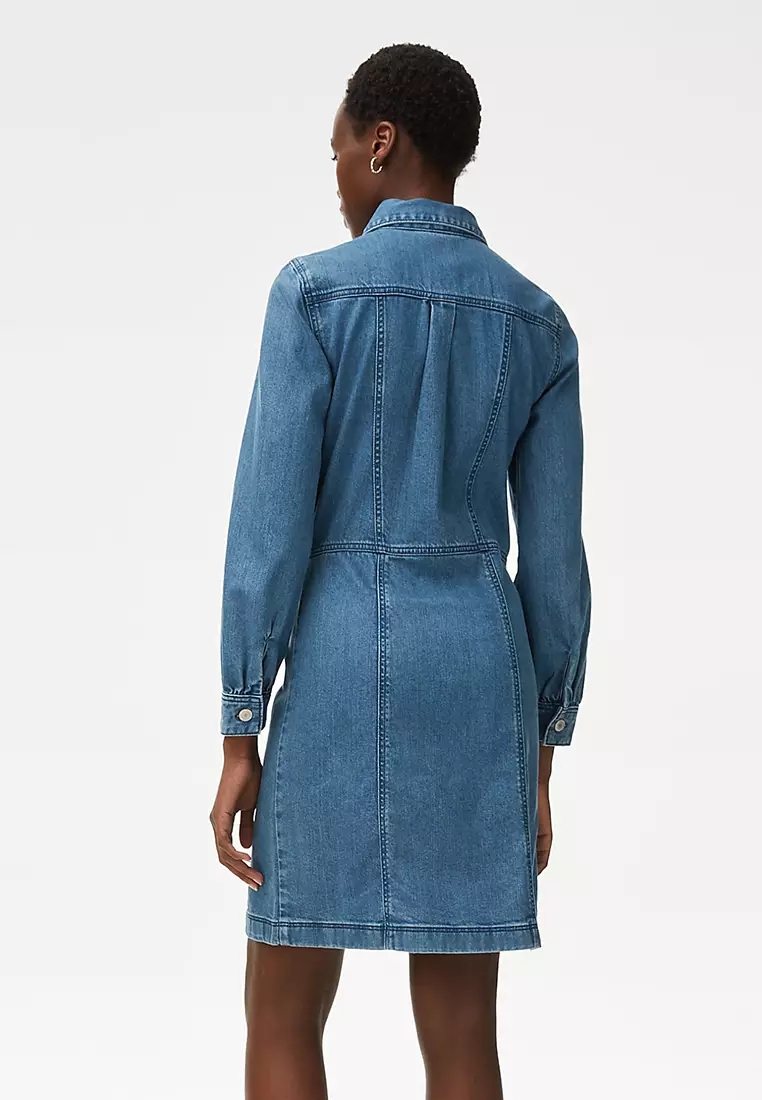 Denim Collared Mini Shirt Dress