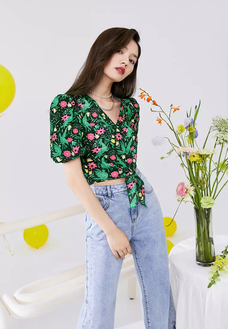 Floral Cropped Top with Waist Tie