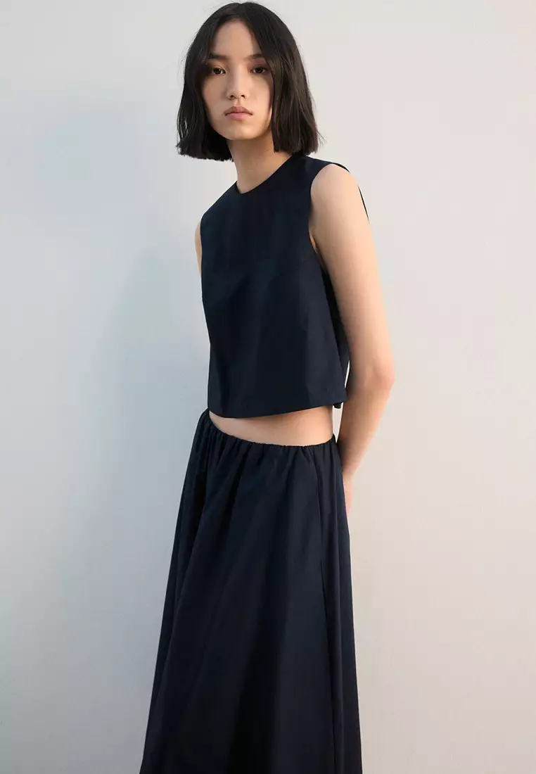Midi Cotton Skirt With Pleats