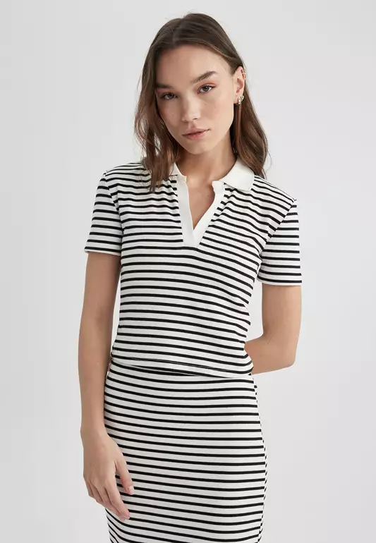 Polo Neck Ribbed Camisole T-Shirt