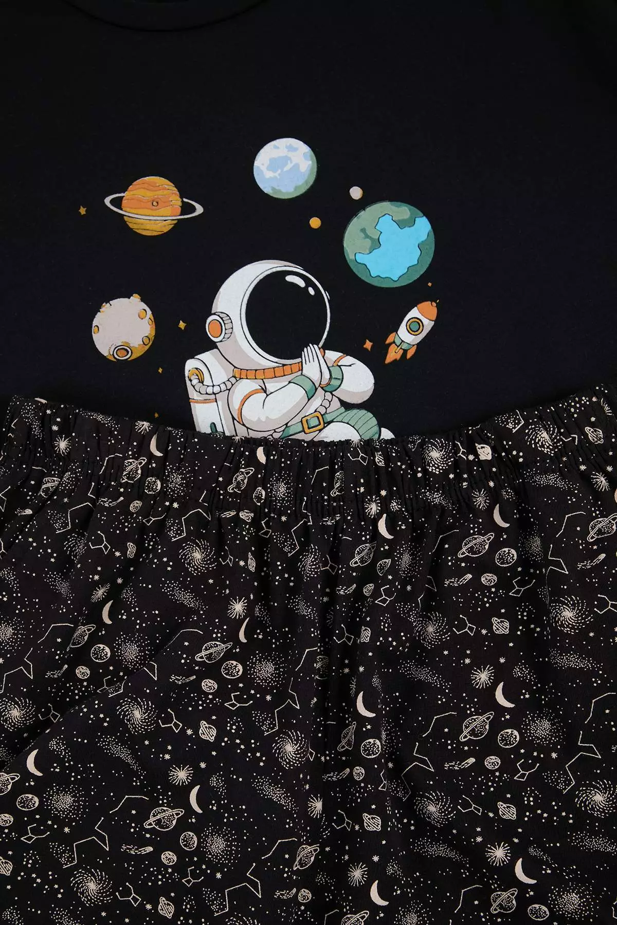 Black Regular Cut Galaxy Pattern Cotton Pajama Set Tmnss26Pt00026