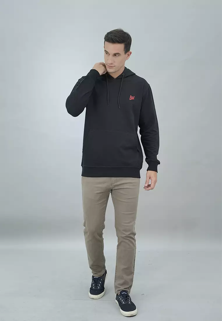 LGS Street - Hoodie Casual Pria Lengan Panjang Motif Polos Hitam Sablon Basic - SH.10.H029.003.C