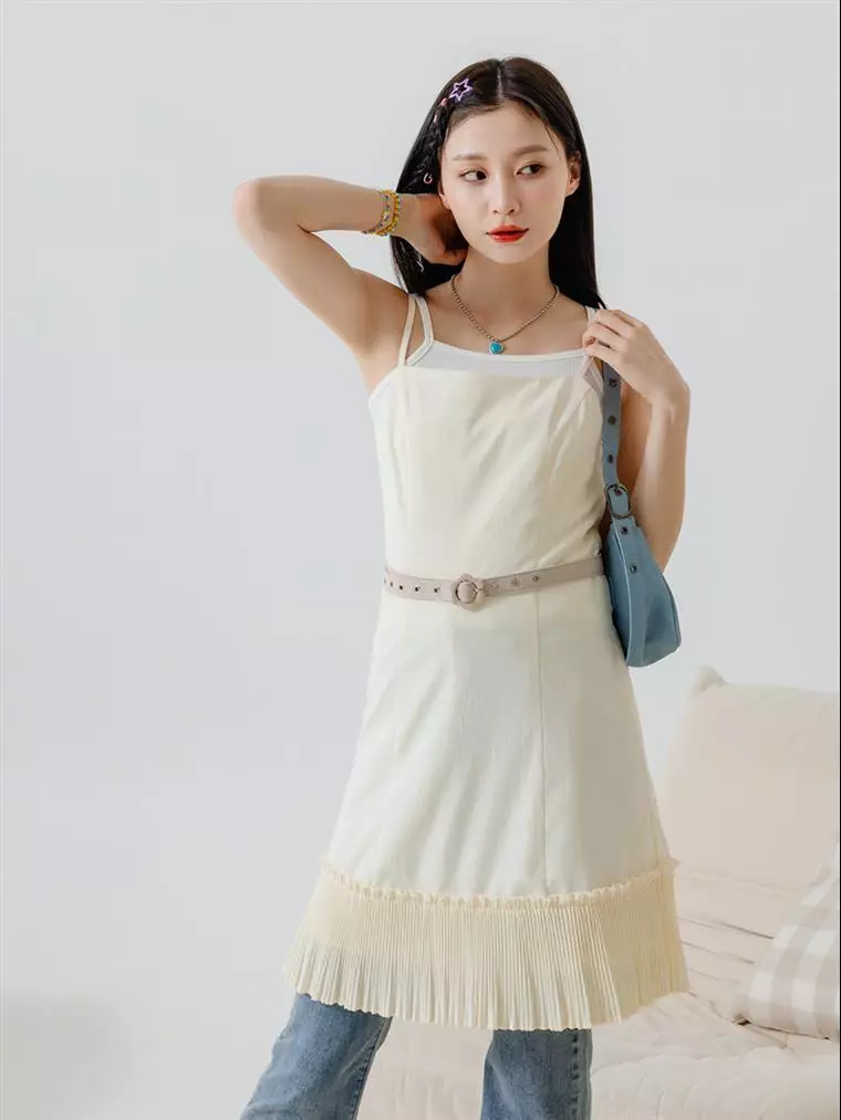 strapless open back dress Knitted Top Satin Pleated Skirt Dress