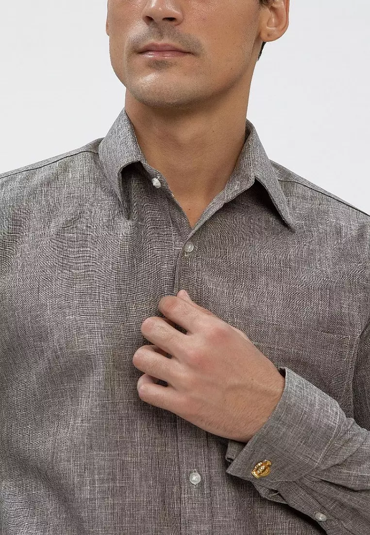 Houseofcuff Kemeja formal Kerja Slim Fit French Cuff Abuabu