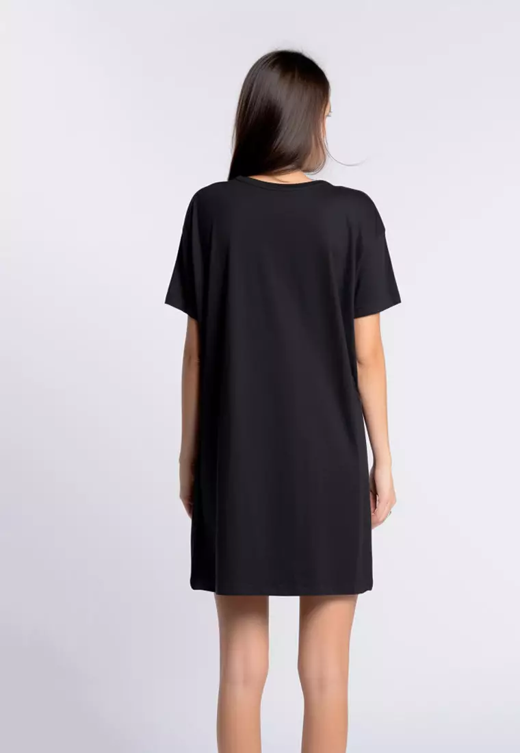 LTF46 long loose dress daster kaos wanita casual instacool LD "live laugh love" hitam