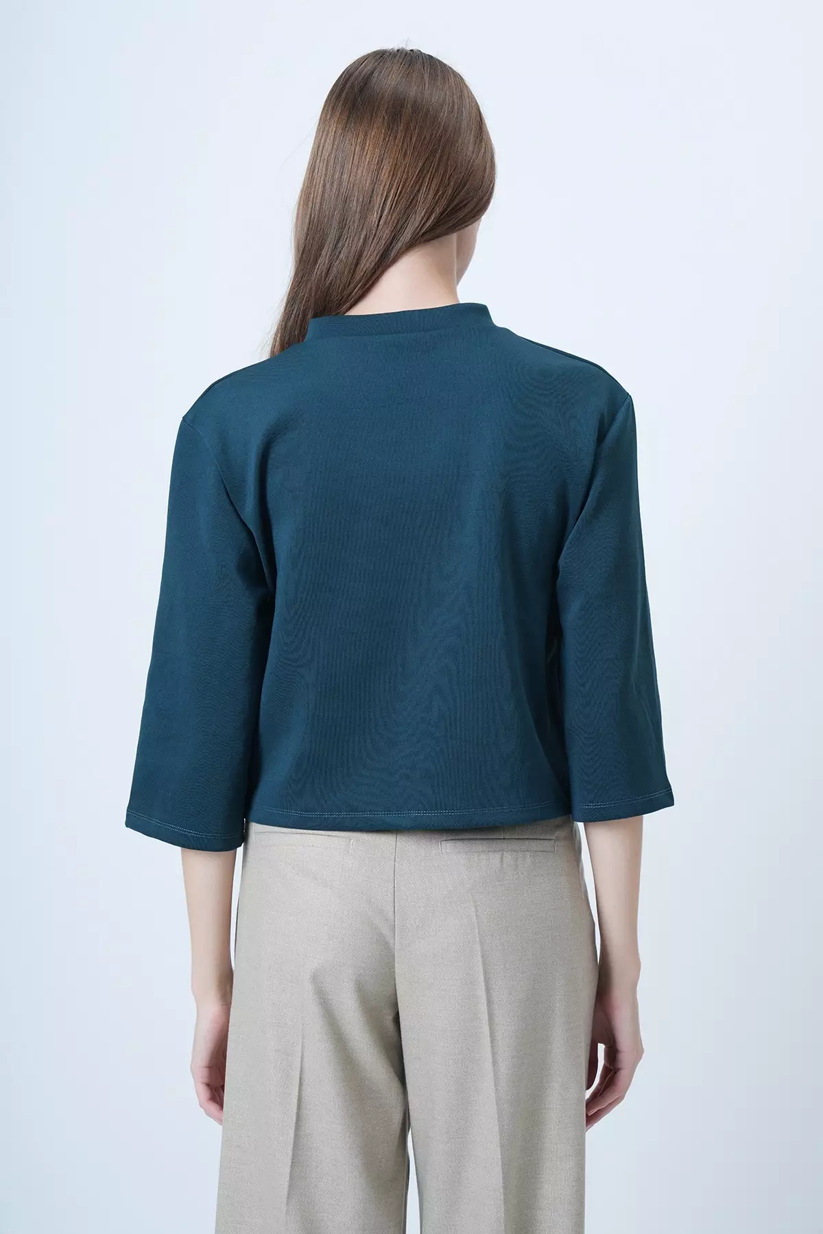 Green Coated Buttoned Crew Neck Custom Design Crop Jacket Alc-X14647