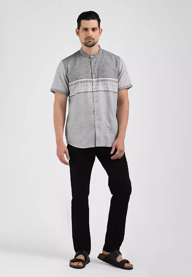 MOC Kemeja Koko Lengan Pendek Pria LUTHO-GREY