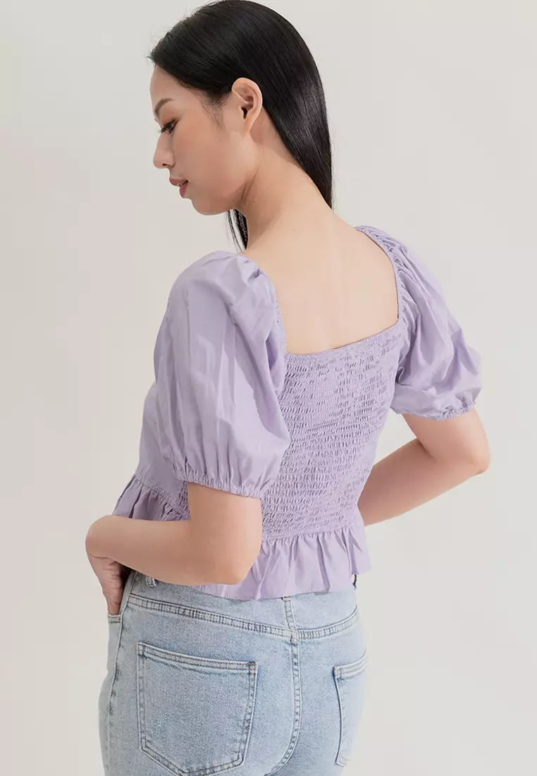 泡泡袖露腰短上衣