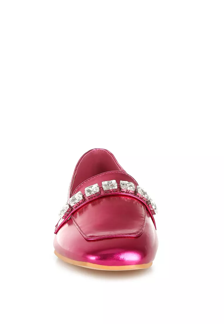 紫紅色金屬鑽石搭配樂福鞋