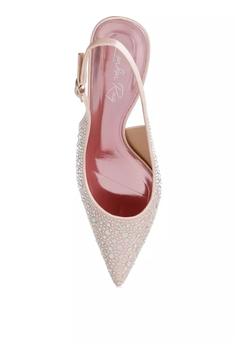 Sepatu Slingback Berhias Berlian Imitasi Ujung Lancip Warna Pink