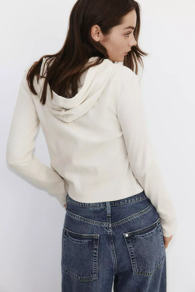 Ribbed zip-through hoodie