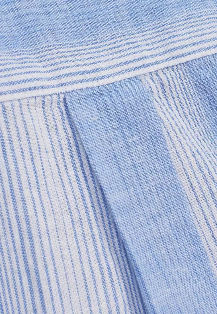 Men's Linen Cotton Poplin Short Sleeves Stripe Shirt