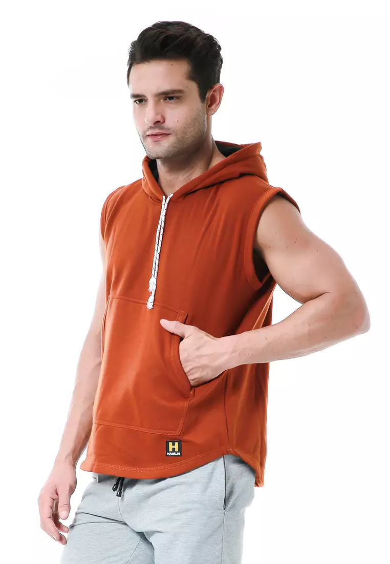 Bobby Atasan Kasual Pria Singlet Hoodie Motif Polos Sweater Tanpa Lengan Material Fleece ORIGINAL - Brown