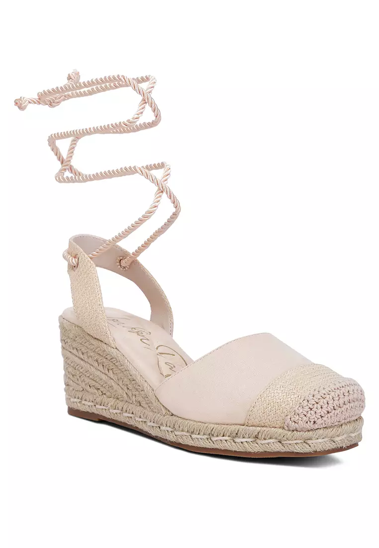 Beige Lace-Up Crochet Espadrilles
