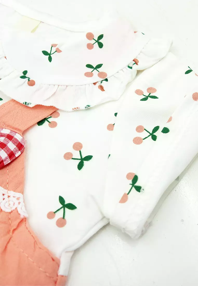 Dress Bayi Anak Perempuan Lengan Pendek Cherry Pom Pom Peterpan Collar Korean Style Import 4339 Venrz Pink