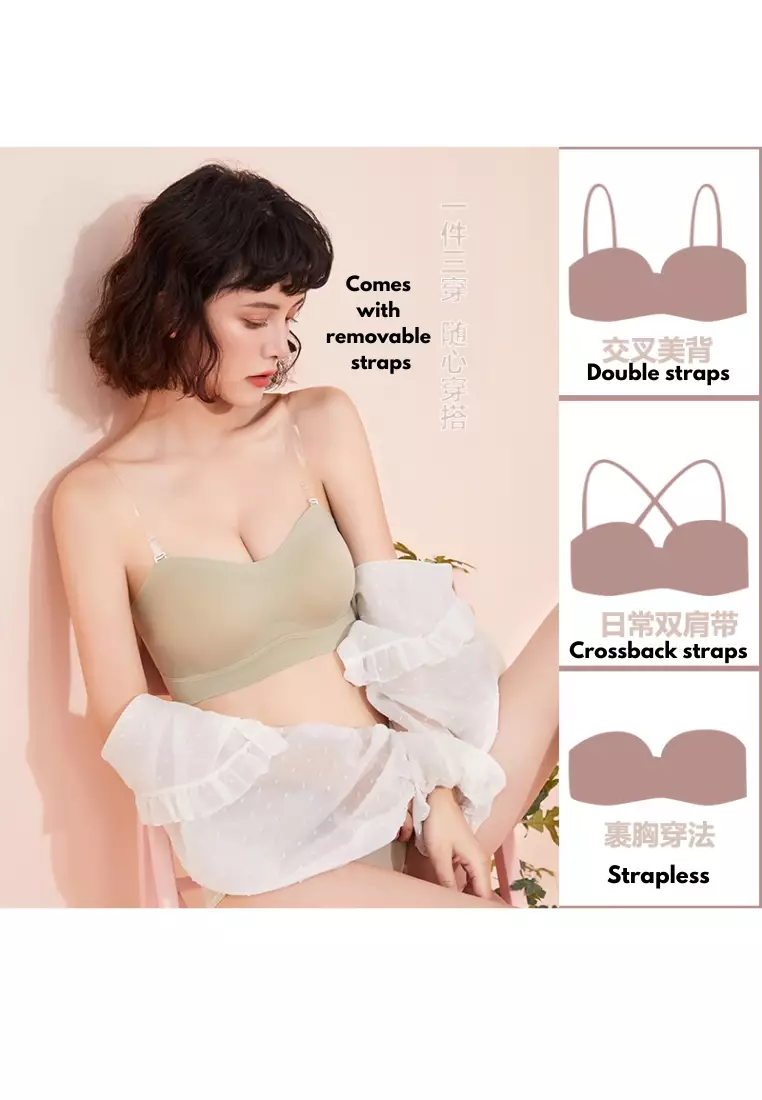 Nelly Seamless Ice Silk Anti-slip Non Slip Strapless Wireless Padded Push Up Bra in Purple 聚拢无肩带防滑高级冰丝内衣