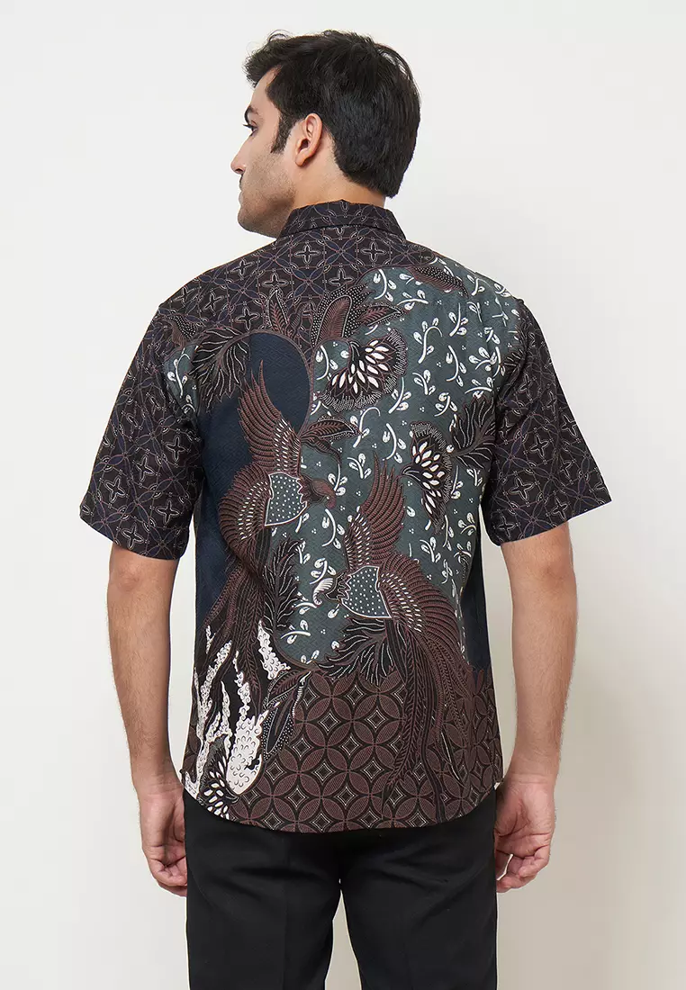 Exclusive Slimfit Natha Olive Kemeja Batik Pria Lengan Pendek