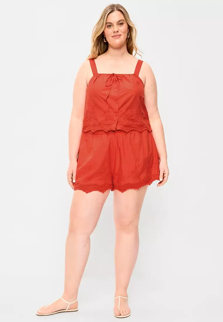 High-Waisted Lace-Trim Shorts