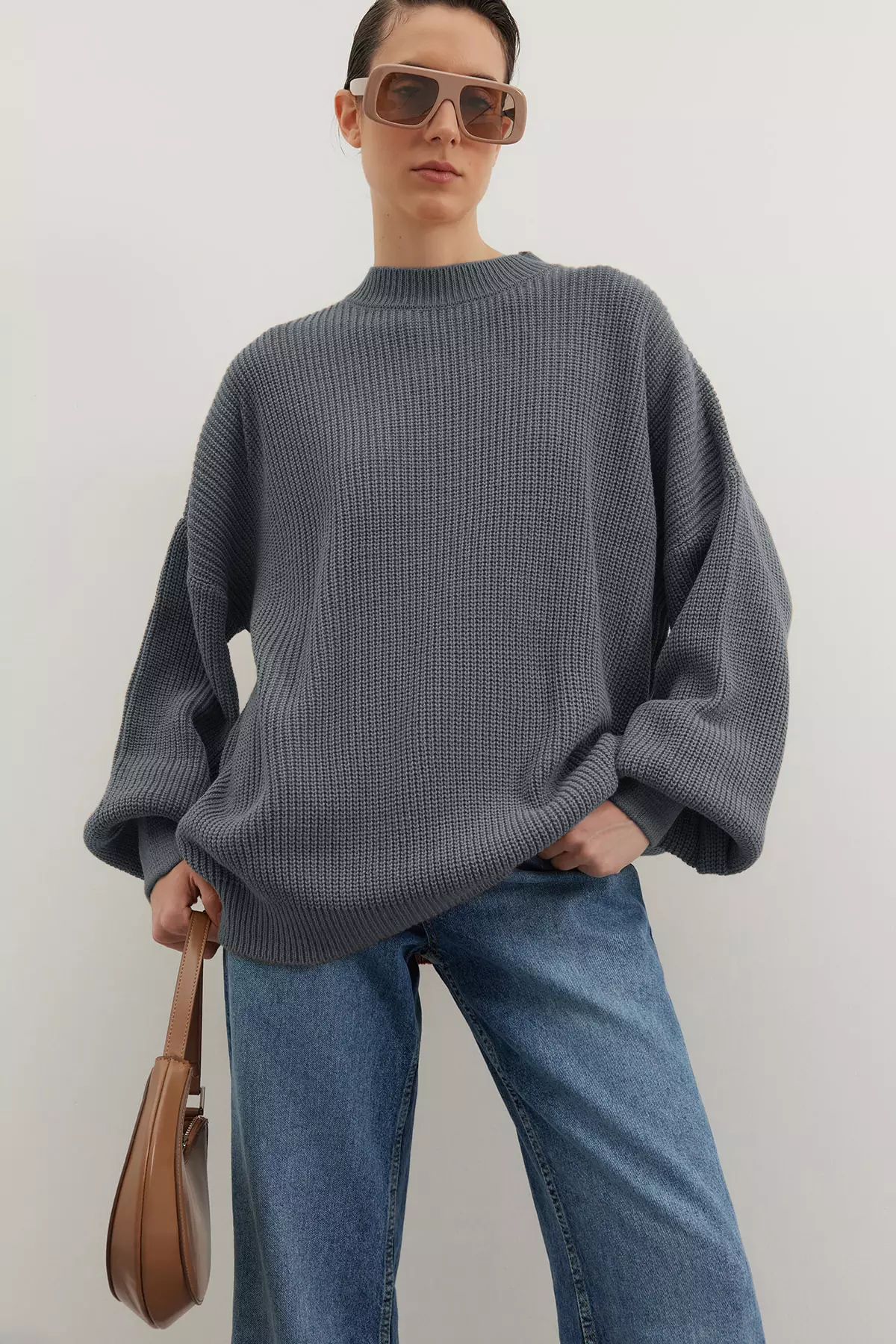 Wide Fit Anthracite Knitwear Sweater
