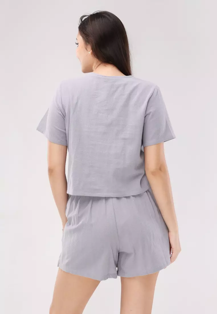 Crumpled Linenwoven Short Sleeves Terno Skort