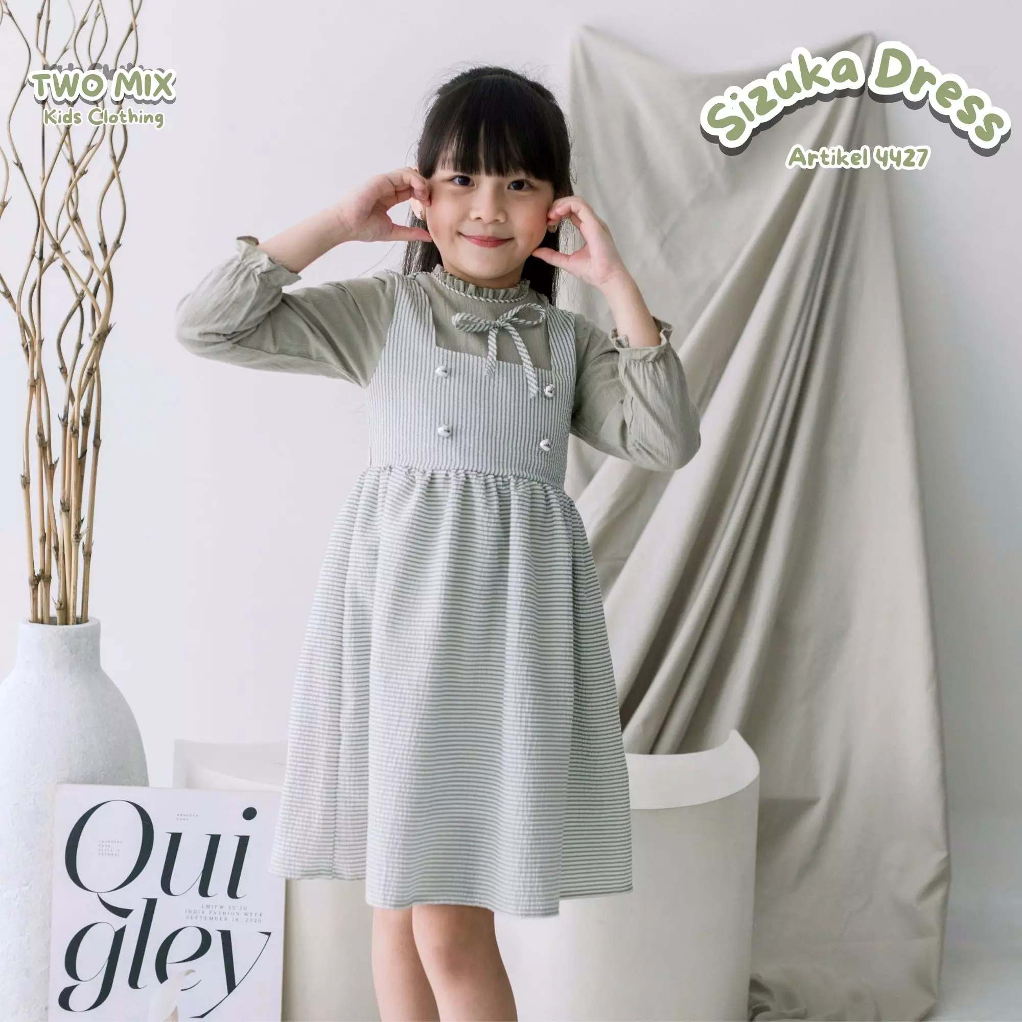 Two Mix - Sizuka Dress Baju Anak Perempuan Lebaran 2025 1-12 Tahun 4427 Sage