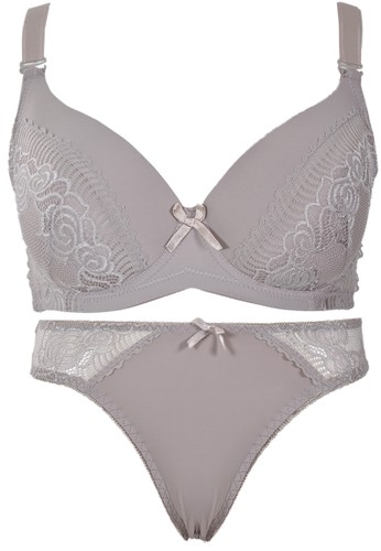 Lace Bra With Matching Panty-Grey