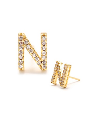 Atrireal gold ÁTRIREAL - Initial "N" Zirconia Stud Earrings in Gold 31B48AC51C91C0GS_1