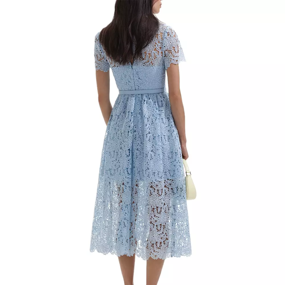 [4.4PRIL KEJUTAN HARGA] Lace Keyhole Midi Dress Blue