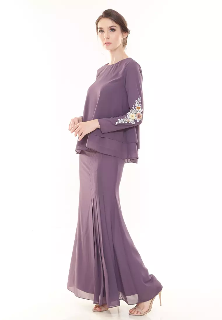 Gloria Kurung Kedah Modern in Dusty Purple