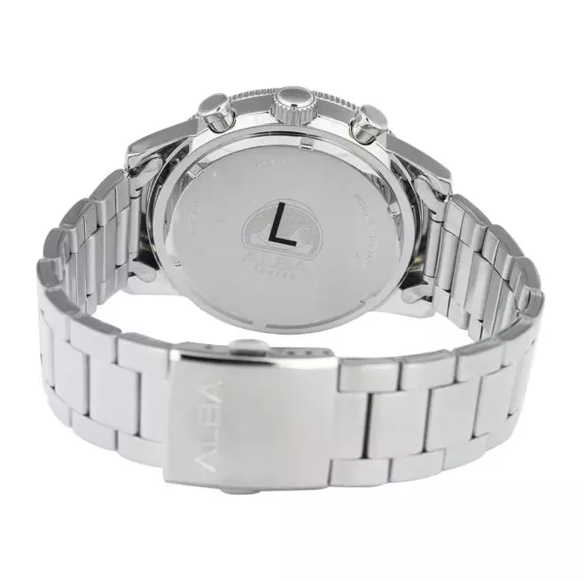 Jam Tangan Pria ALBA Active AM3955 AM3955X1 Strap Stainless Steel Silver Color Chronograph Blue Patterned Color