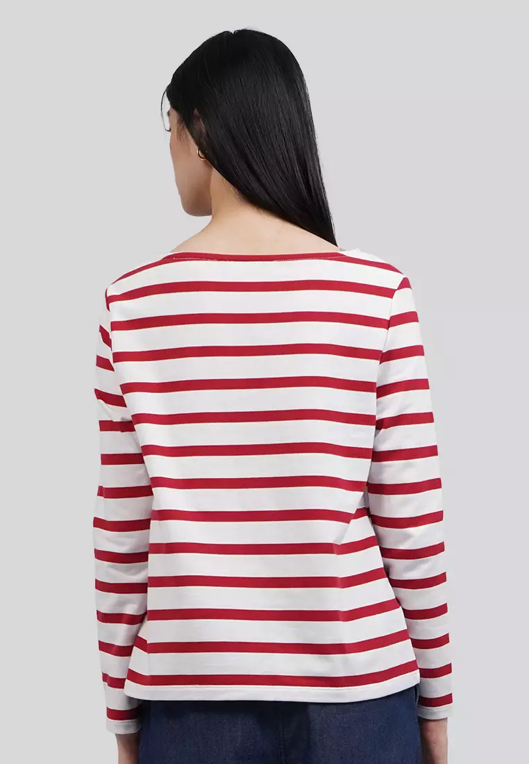 Boat Neck Stripes Long Sleeve Top