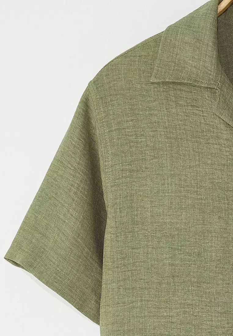 Khaki Regular Fit Linen Look Loose Loose Shirt TMNSS25GO00075