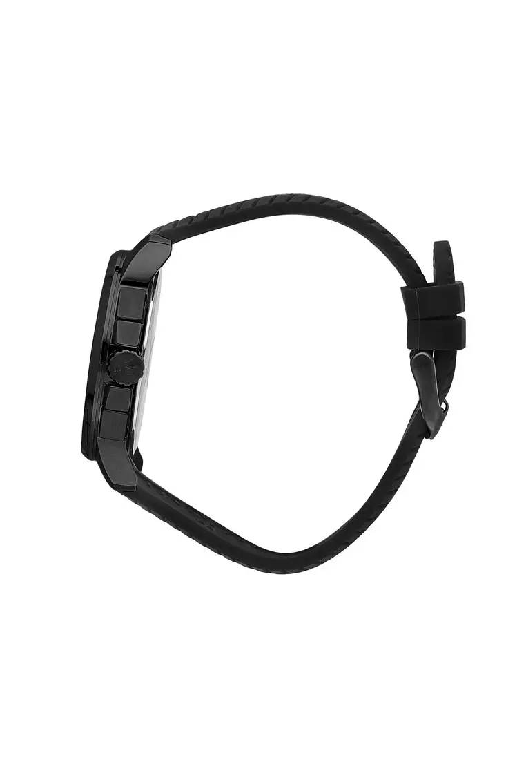 【2 Years Warranty】Maserati Successo 44mm Black Silicon Strap Men's Chronograph Quartz Watch R8871621011