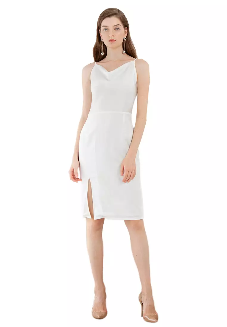 Drapery Slit Dress in White