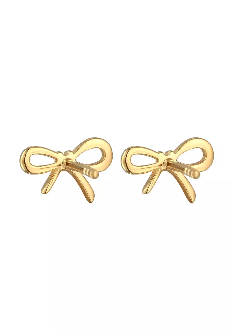 Anting Perhiasan Perak 925 Wanita Ribbon Zirconia Crystal Gold Plated