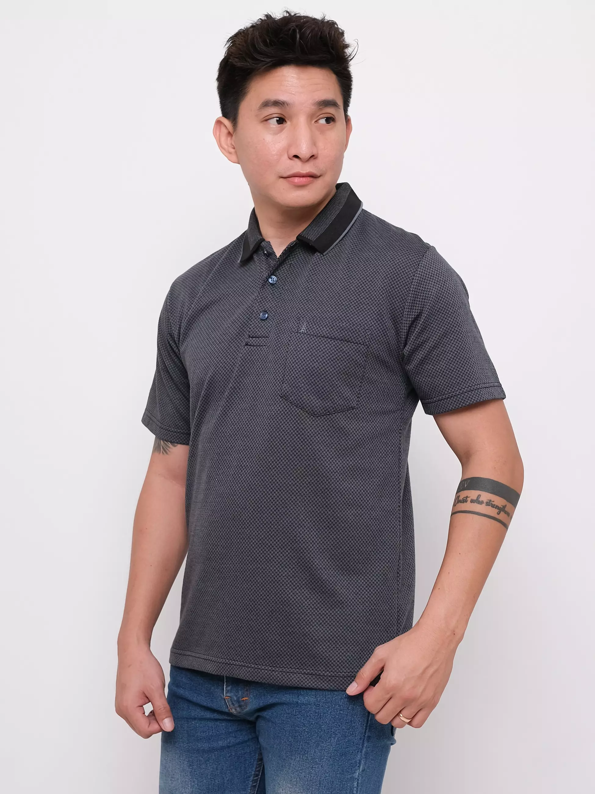 Andre Michel Polo Shirt Lengan Pendek Abu Hitam 3439
