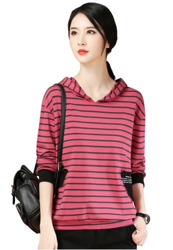 A-IN GIRLS black and red Fashion Striped Hoodie EA536AA4B5FF0AGS_1