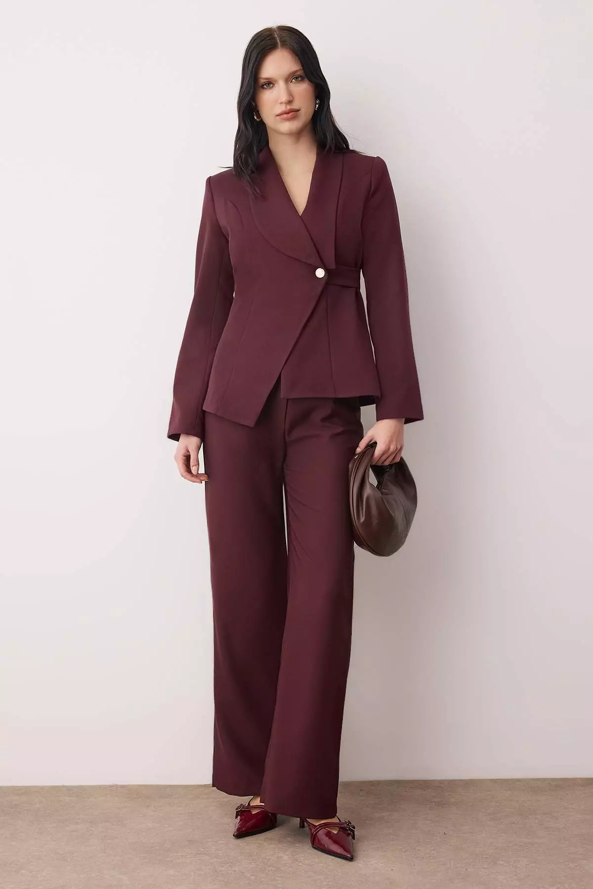 Mürdüm Double-Breasted Closure Blazer Jacket Pants Woven Bottom - Top Set Twoaw26Au145