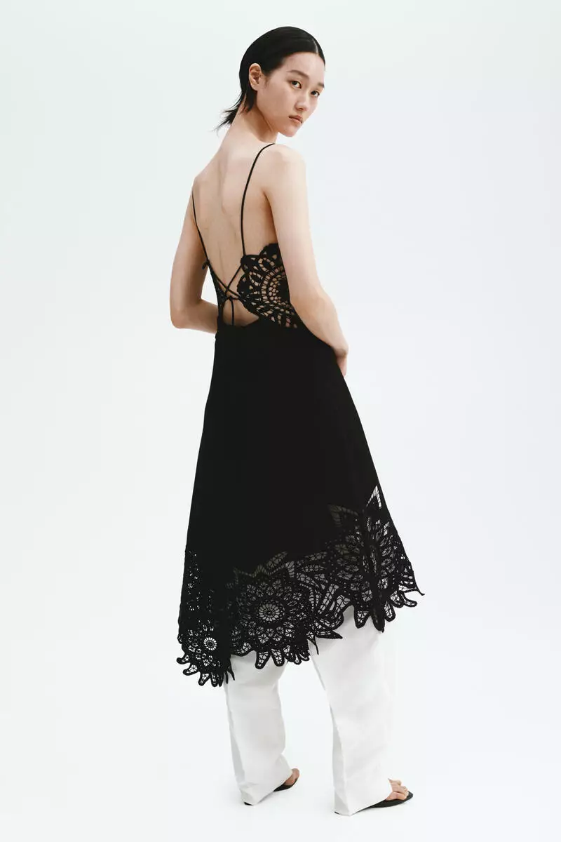 Lace-detail linen-blend dress