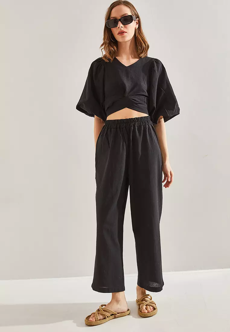 V-Neck Crop Top & Pants Set