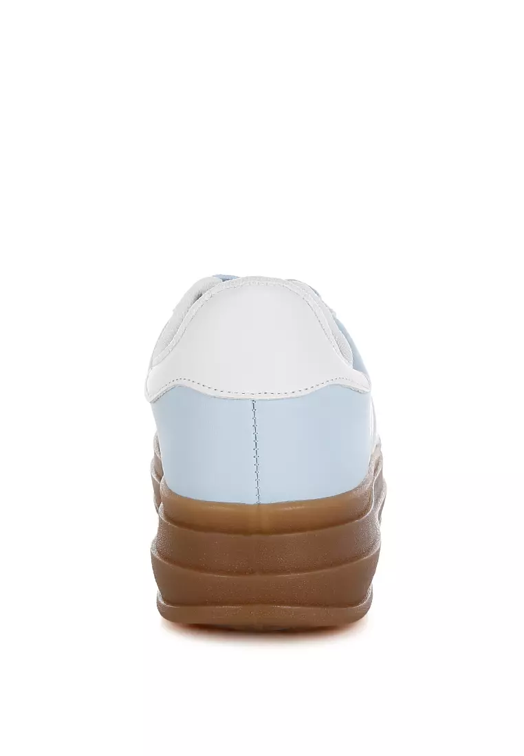 Faux Leather Lace-Up Sneakers in Light Blue