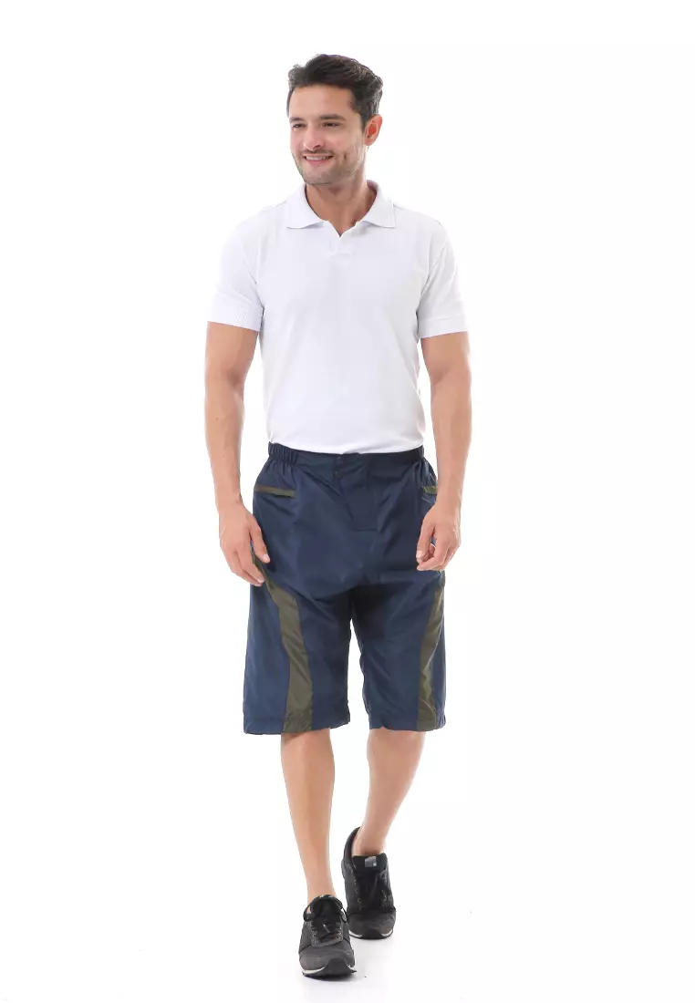Grissham Celana Pendek Pria Short Pants Kasual Motif List Material Parasut ORIGINAL - Navy