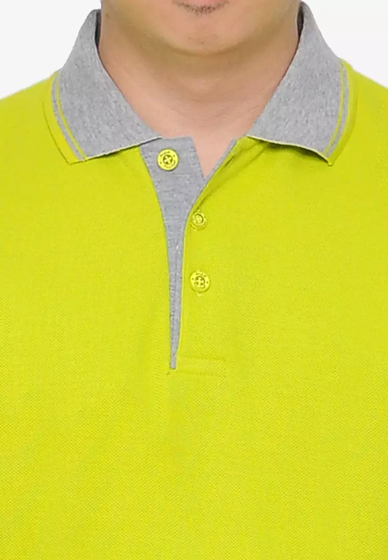 Andre Michel Kaos Polo Shirt Lengan Panjang Kerah Abu Hijau Daun Muda 933-66