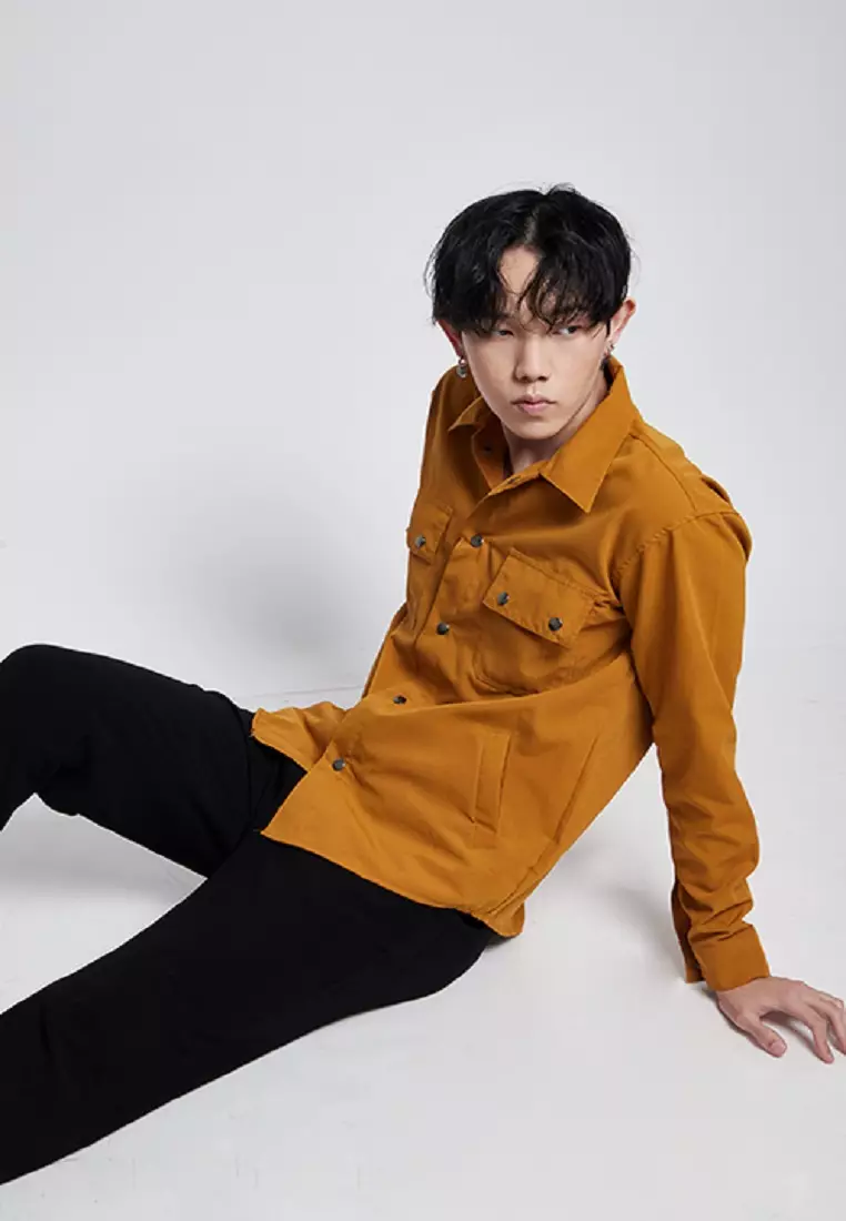 Jaket parka outer jaket pria semi parka warna Mustard