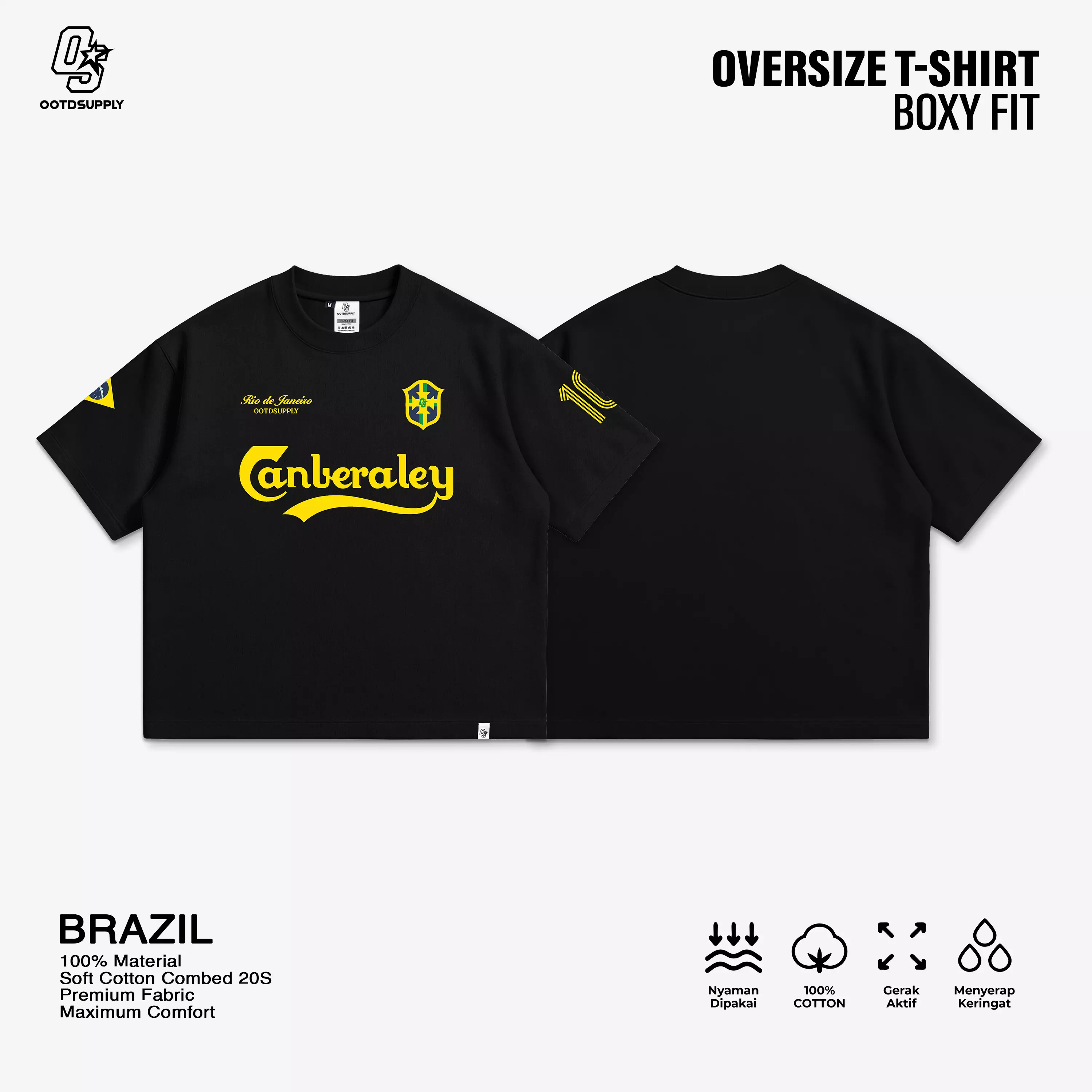 Jual ootdsupply OOTDSUPPLY Boxy Fit Oversize Brazil Black | 20s Boxy ...