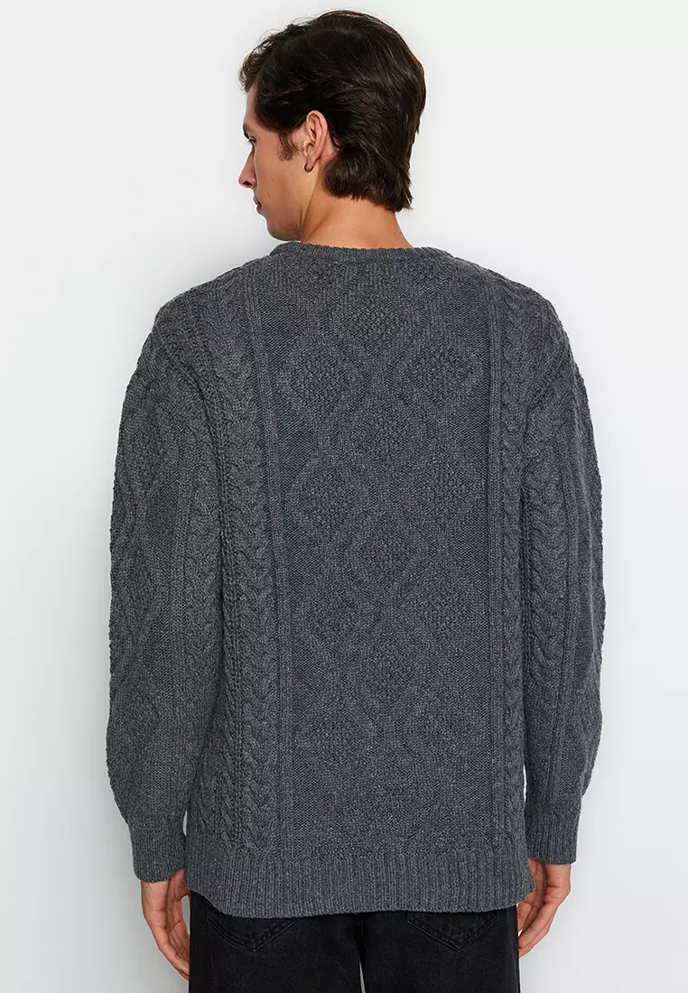 Crew Neck Hair Knitted Sweater