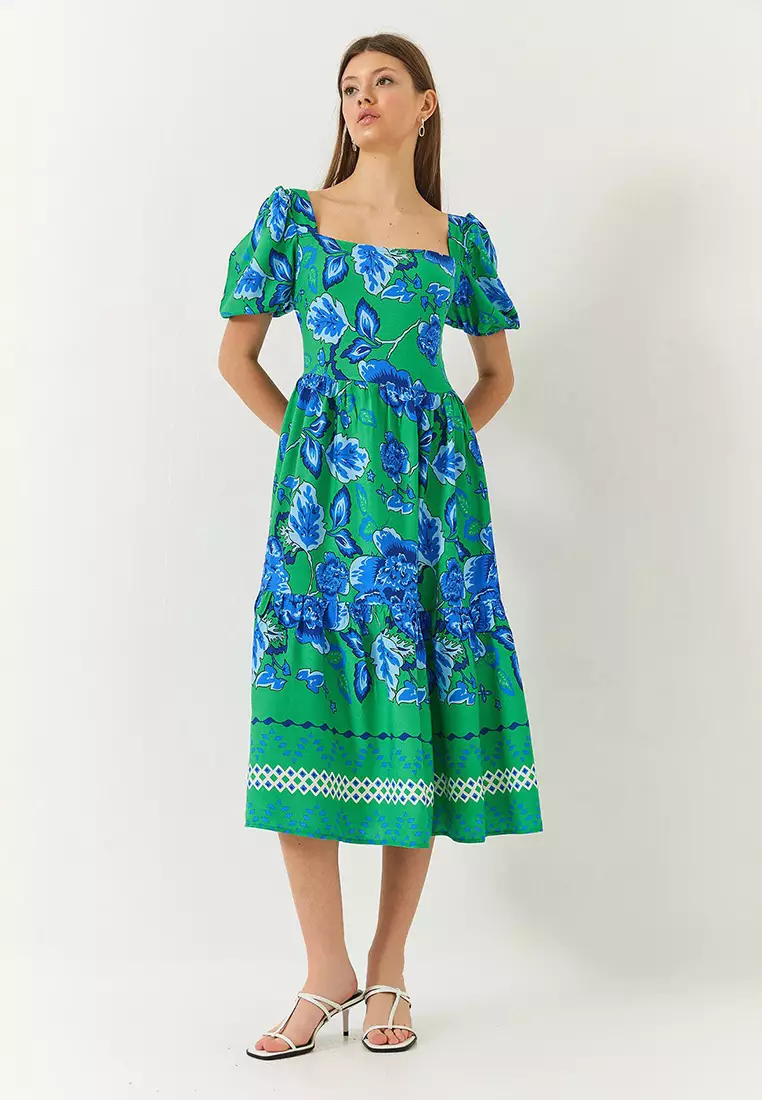 Women's Watermelon Sleeve Square Neck Patterned Tericotone Dress 60261412