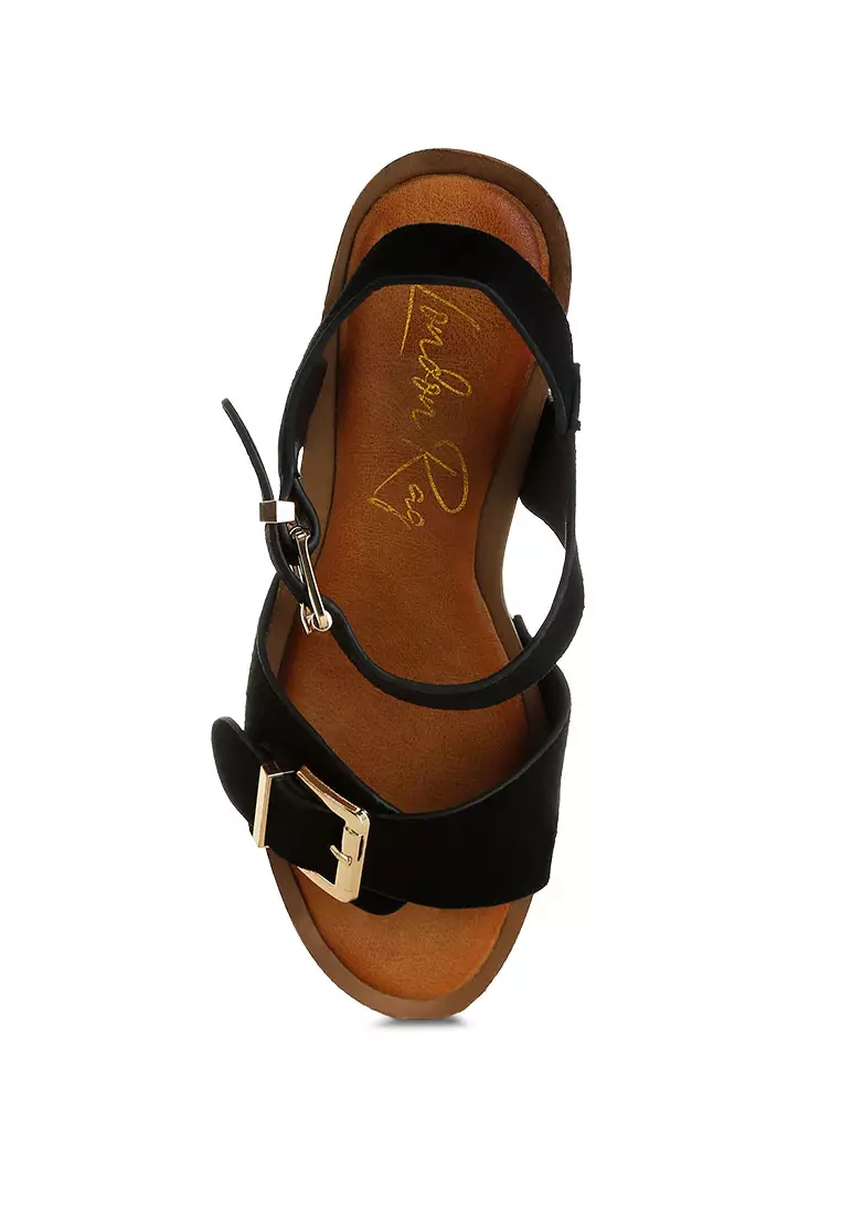 Real Suede Leather Clog Sandals In Black