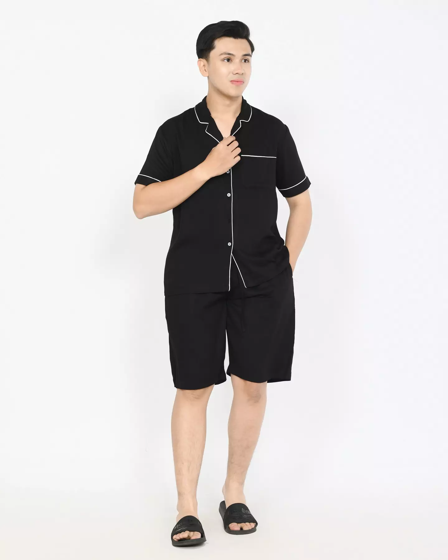 BUNDLING 2 PCS Piyama Couple Basic - HITAM Pria Wanita Size L-XXL